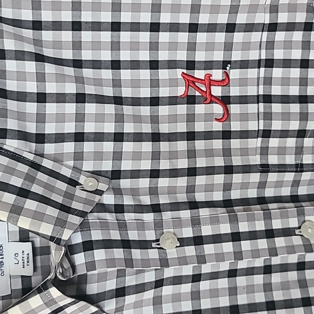 Cutter & Buck Black and White Alabama Plaid Shirt Size Large - Picture 4 of 5